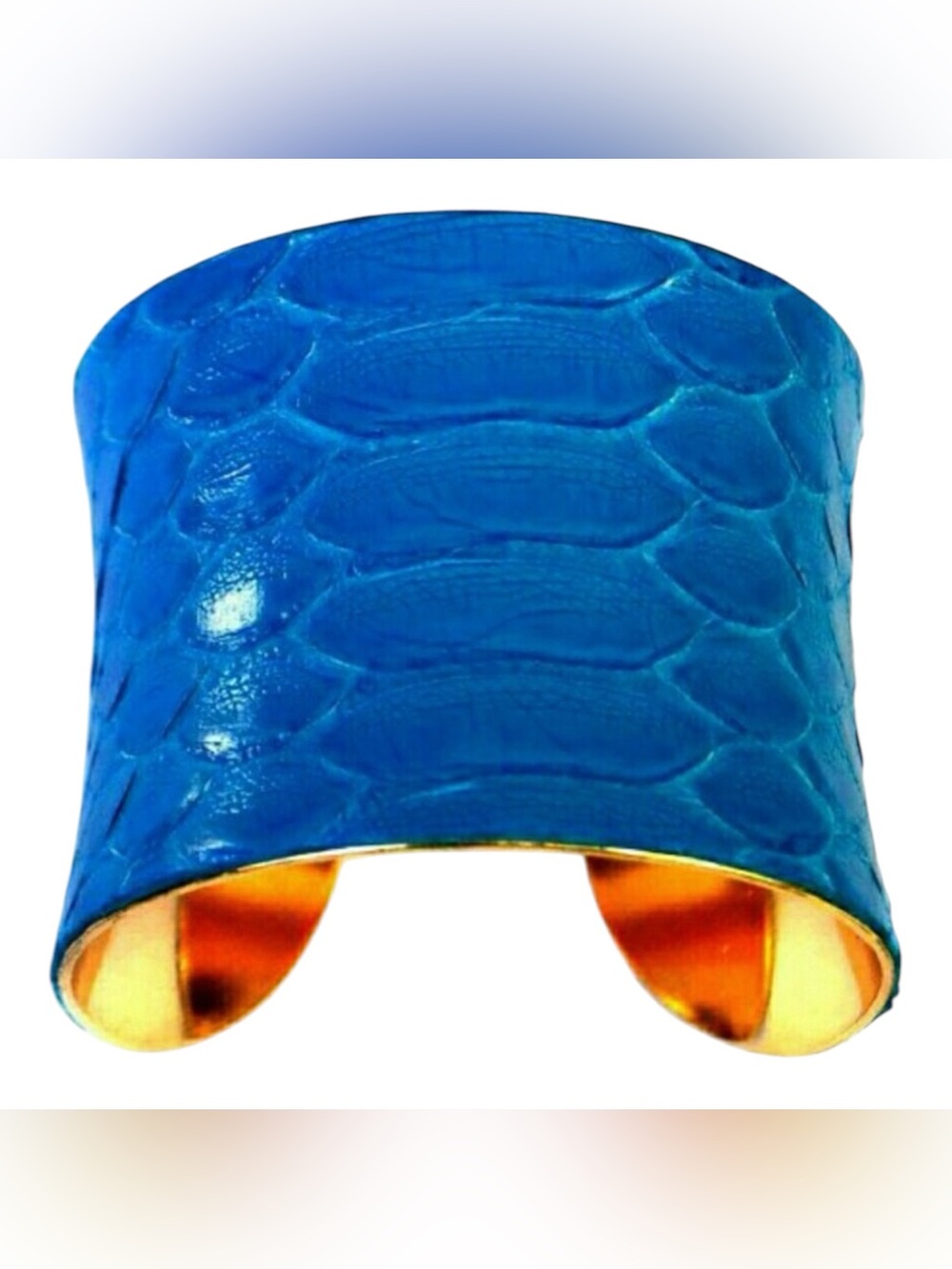 Unearthed‎ Handmade Blue Real Snakeskin Cuff Bracelet, Wide Cuff Bracelet